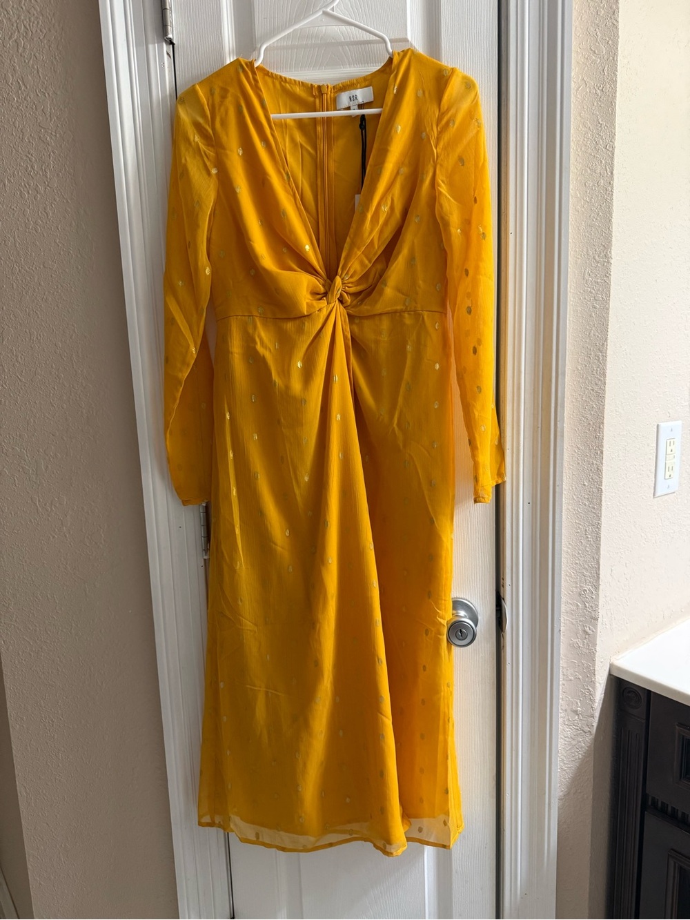 NSR Yellow Knot-Front Midi Dress